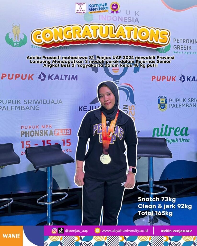 BANGGA! Adelia Prasasti, Mahasiswa Program Studi S1 Pendidikan Jasmani Universitas Aisyah Pringsewu 2024, Raih 3 Medali Perak di Kejurnas Senior Angkat Besi!