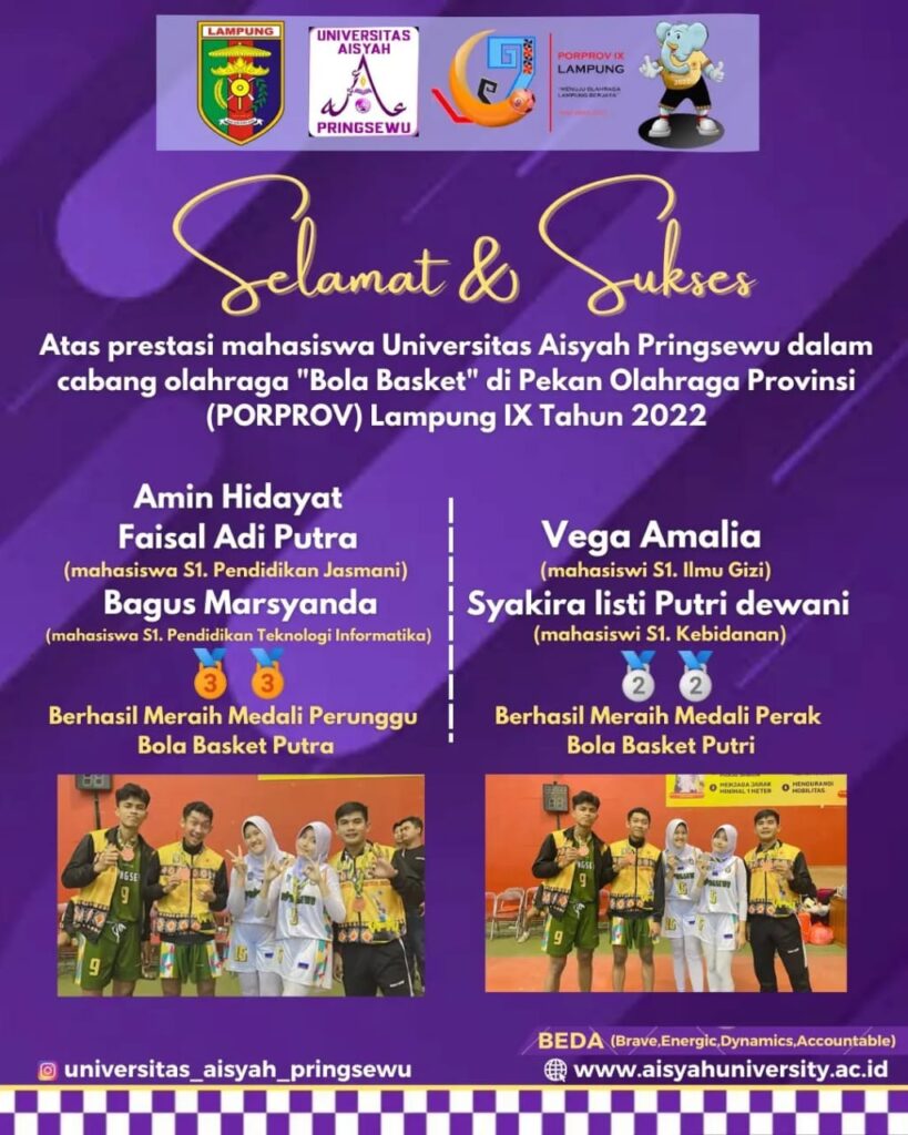 Mahasiswa Universitas Aisyah Pringsewu Raih Medali Perak dan Perunggu di PORPROV IX Lampung 2022 Cabang Bola Basket